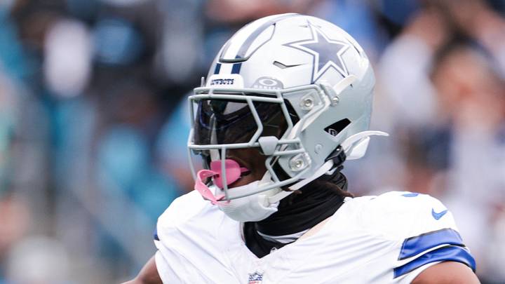 Oct 12, 2025; Charlotte, North Carolina, USA; Dallas Cowboys wide receiver George Pickens (3) celebrates a touchdown during the second half against the Carolina Panthers at Bank of America Stadium. Mandatory Credit: Scott Kinser-Imagn Images