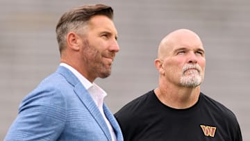 Washington Commanders general manager Adam Peters and head coach Dan Morgan