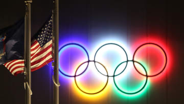 The Olympic Rings outside the Olympic Center on Main Street in Lake Placid Jan. 9, 2023.