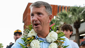 Aug 31, 2024; Tucson, Arizona, USA; Arizona Wildcat head coach Brent Brennan interacts with fans as he walks down the Wildcat Walk before a game against the New Mexico Lobos at Arizona Stadium