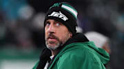 Ex-New York Jets quarterback Aaron Rodgers at MetLife Stadium.
