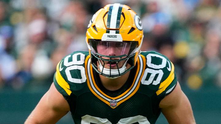 Sep 7, 2025; Green Bay, Wisconsin, USA;  Green Bay Packers defensive lineman Lukas Van Ness (90) during the game against the Detroit Lions at Lambeau Field. Mandatory Credit: Jeff Hanisch-Imagn Images
