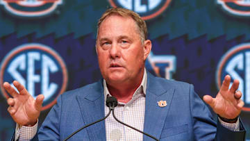 Auburn Tigers head coach Hugh Freeze talks to the media during SEC Media Days about heightened expectations in 2025.