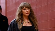 Taylor Swift arrives before the game between the Kansas City Chiefs and the Tampa Bay Buccaneers at GEHA Field at Arrowhead Stadium on November 04
