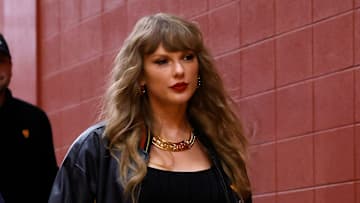Taylor Swift arrives before the game between the Kansas City Chiefs and the Tampa Bay Buccaneers at GEHA Field at Arrowhead Stadium on November 04