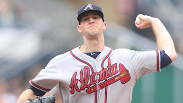 Jun 28, 2015; Pittsburgh, PA, USA; Atlanta Braves starting pitcher Alex Wood (40) delivers a pitch against the Pittsburgh Pirates during the first inning at PNC Park. Mandatory Credit: Charles LeClaire-Imagn Images
