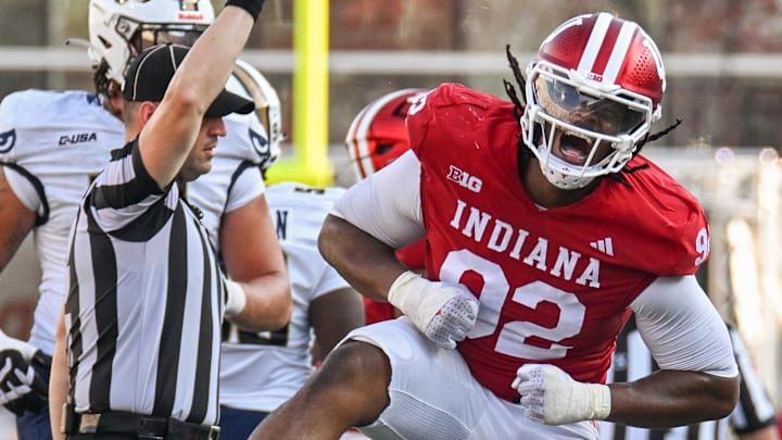 Indiana Hoosiers defensive lineman Marcus Burris Jr. (92) celebrates a sack against Florida International.