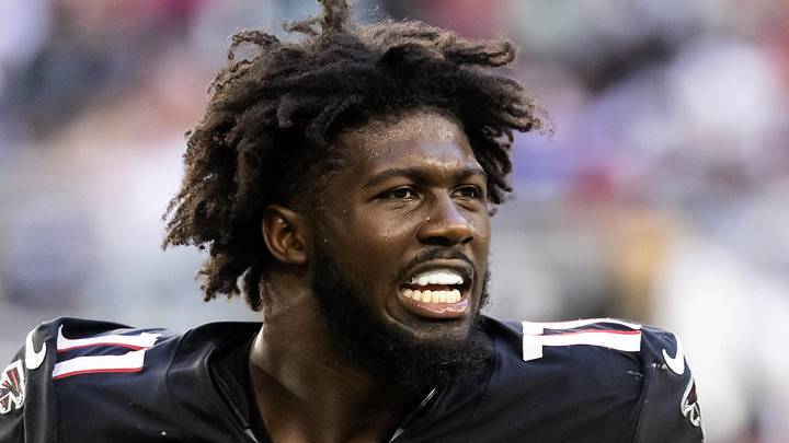 Dec 21, 2025; Glendale, Arizona, USA; Atlanta Falcons linebacker Jalon Walker (11) against the Arizona Cardinals at State Farm Stadium. Mandatory Credit: Mark J. Rebilas-Imagn Images