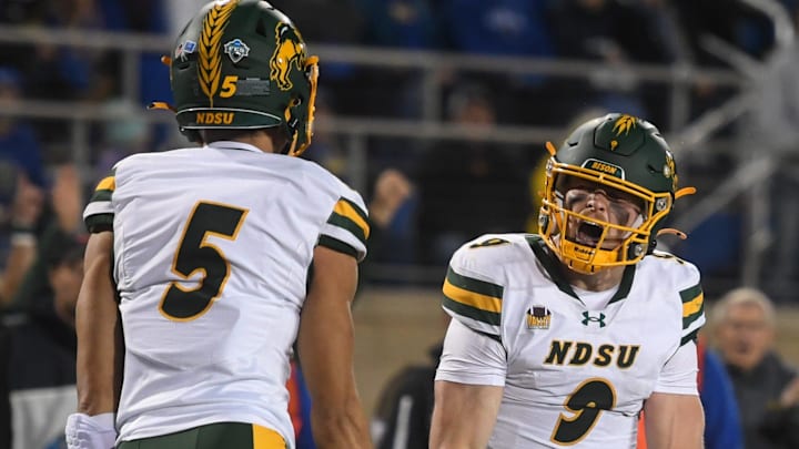 North Dakota State Bison wide receiver Raja Nelson (3) celebrates the touchdown while playing against the South Dakota State Jackrabbits on Saturday, Oct. 25, 2025, at Dana J. Dykhouse Stadium in Brookings, South Dakota.
