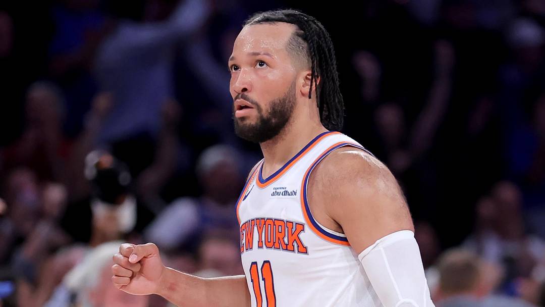 Jun 10, 2026; New York, New York, USA; New York Knicks guard Jalen Brunson (11) reacts during the fourth quarter of game four of the 2026 NBA Finals against the San Antonio Spurs at Madison Square Garden. Mandatory Credit: Brad Penner-Imagn Images