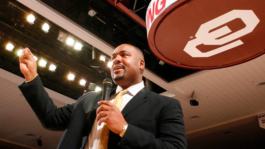 Stacey King is honored at halftime of OU's 63-61 win against Texas Tech at Lloyd Noble Center in Norman on Jan. 19, 2008.
