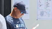 Jun 6, 2025; St. Petersburg, Florida, USA; Tampa Bay Rays manager Kevin Cash (16) looks on in the dugout against the Miami Marlins at George M. Steinbrenner Field. 