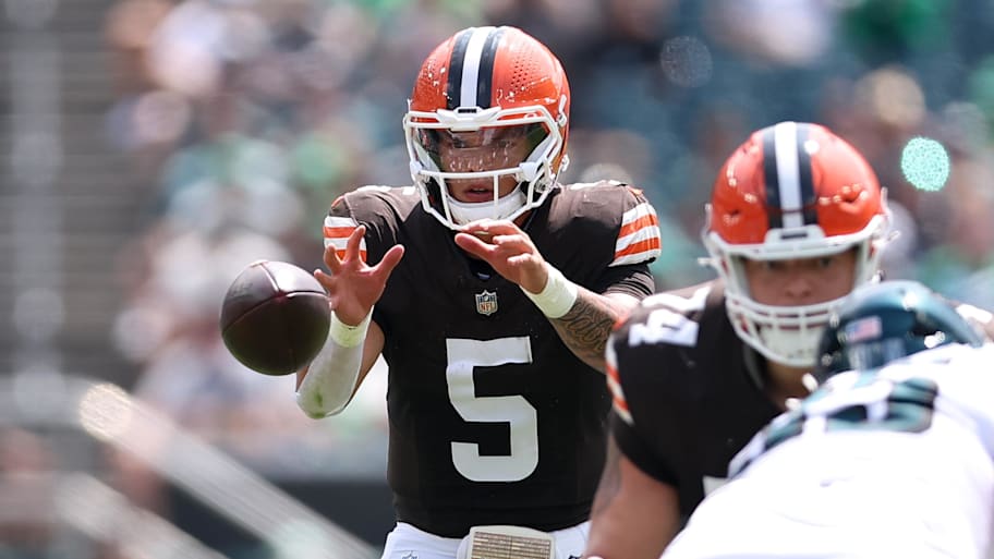 Cleveland Browns quarterback Dillon Gabriel threw for 143 yards with one interception in his first preseason game.  | Bill Streicher-Imagn Images