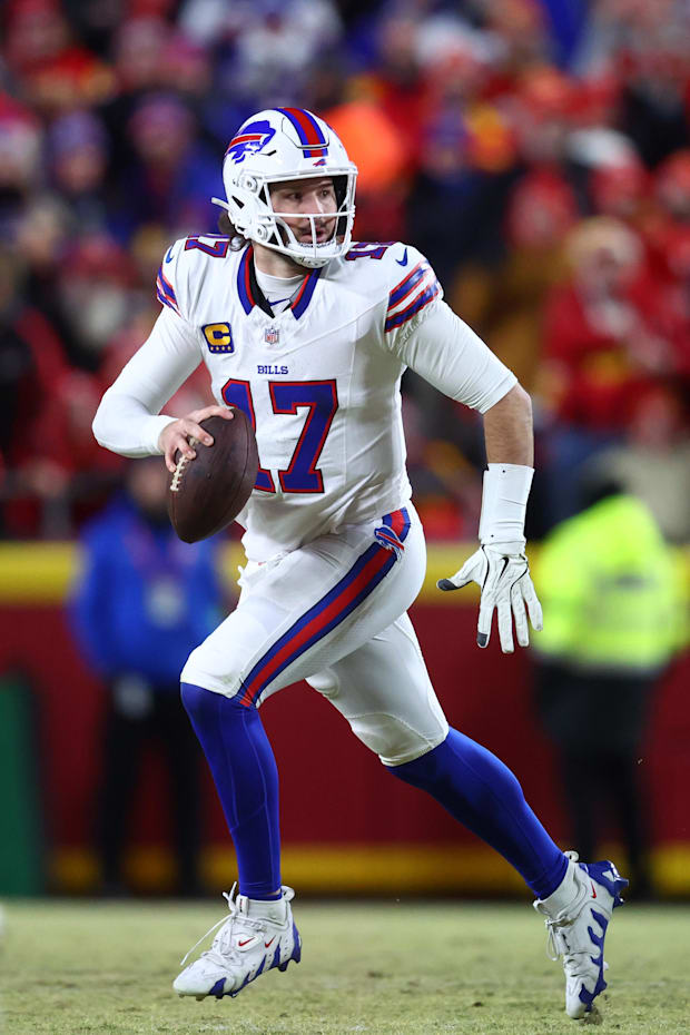 Buffalo Bills quarterback Josh Allen drops back to pass against the Kansas City Chiefs.