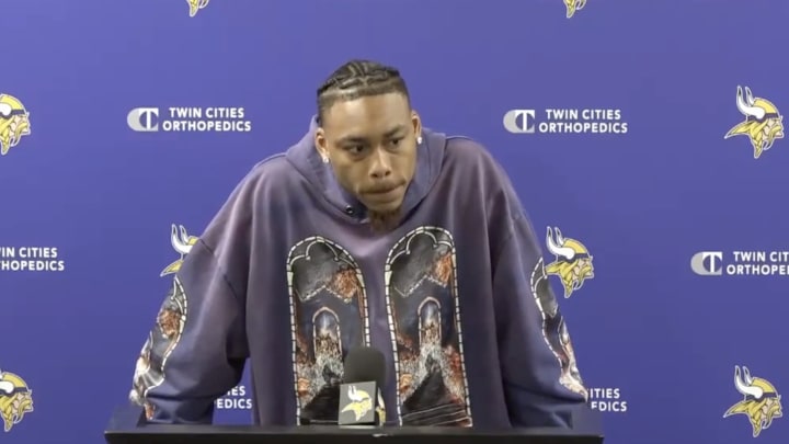 Justin Jefferson at his press conference after signing a four-year, $140 million contract extension with the Vikings. 