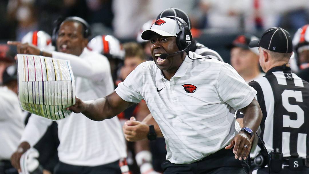 Oregon State head coach JaMarcus Shephard reacts to a play during an NCAA football game at Reser Stadium on Saturday, Sept. 12, 2026, in Corvallis, Oregon Oregon State head coach JaMarcus Shephard reacts to a play during an NCAA football game at Reser Stadium on Saturday, Sept. 12, 2026, in Corvallis, Oregon