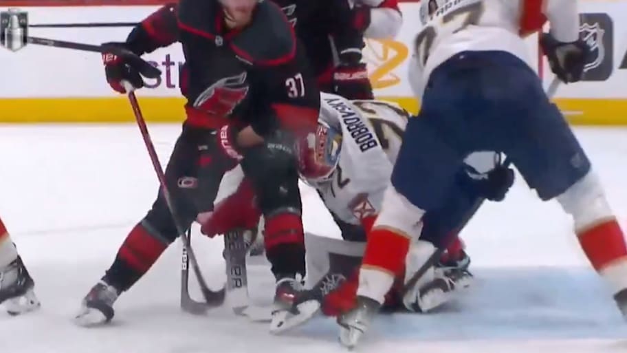 Andrei Svechnikov got away with a knee to the head of Panthers goalie Sergei Bobrovsky. | @BR_OpenIce