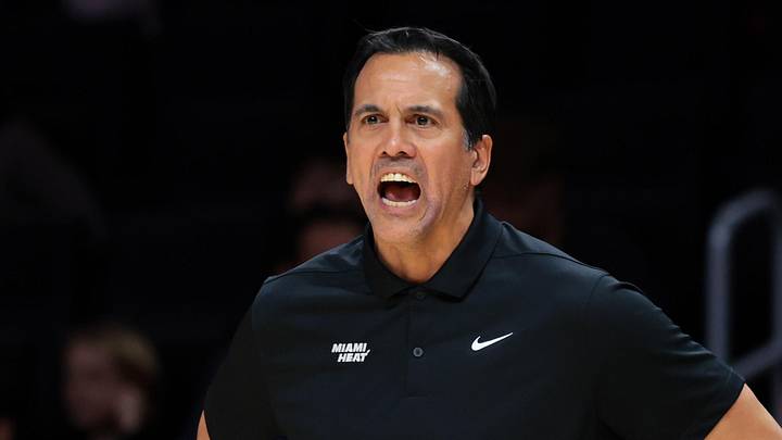 Miami Heat head coach Erik Spoelstra reacts  (Mandatory Credit: Sam Navarro-Imagn Images)
