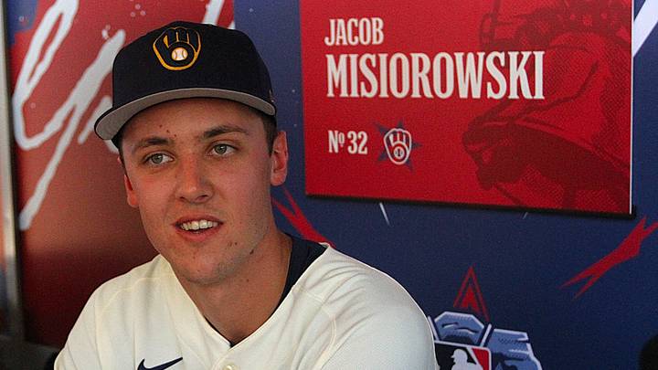 Milwaukee Brewers pitcher Jacob Misiorowski answers questions during media day at the MLB All-Star Game in Philadelphia July 13, 2026.