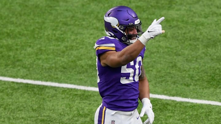 Linebacker Eric Wilson during a 2020 NFL matchup between the Minnesota Vikings and Carolina Panthers