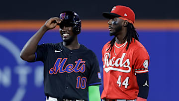 Cincinnati Reds shortstop Elly De La Cruz, New York Mets infielder Ronny Mauricio