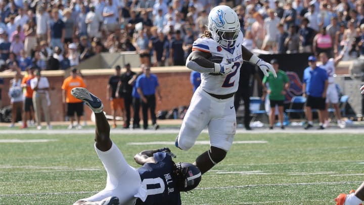 Saturday, August 31, 2024; Statesboro, Georgia; Boise State running back Ashton Jeanty gains yardage against Georgia Southern during the season opener.