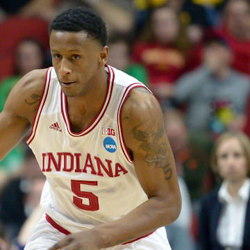 Indiana Hoosiers forward Troy Williams (5) leads a break against the Chattanooga Mocs in the first round of the 2016 NCAA Tournament at Wells Fargo Arena.