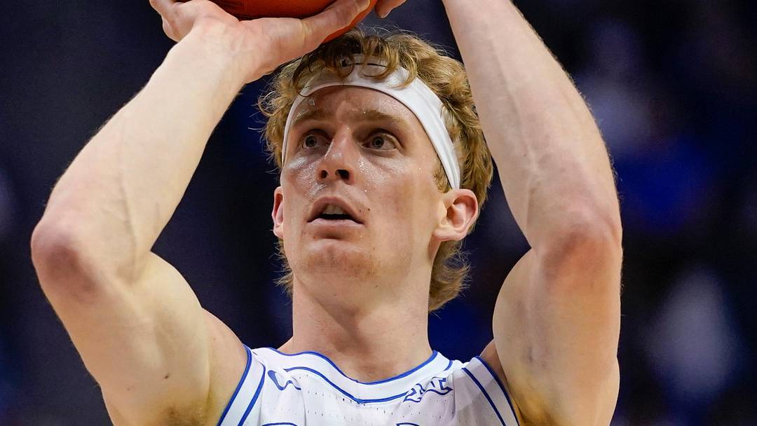 Feb 7, 2026; Provo, Utah, USA; BYU Cougars guard Richie Saunders (15) takes a free throw during the first half  against the Houston Cougars at Marriott Center. Mandatory Credit: Aaron Baker-Imagn Images