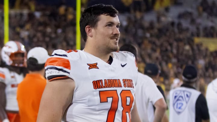 Sep 9, 2023; Tempe, Arizona, USA; Oklahoma State Cowboys offensive lineman Davis Dotson (78) against the Arizona State Sun Devils at Mountain America Stadium. Mandatory Credit: Mark J. Rebilas-USA TODAY Sports