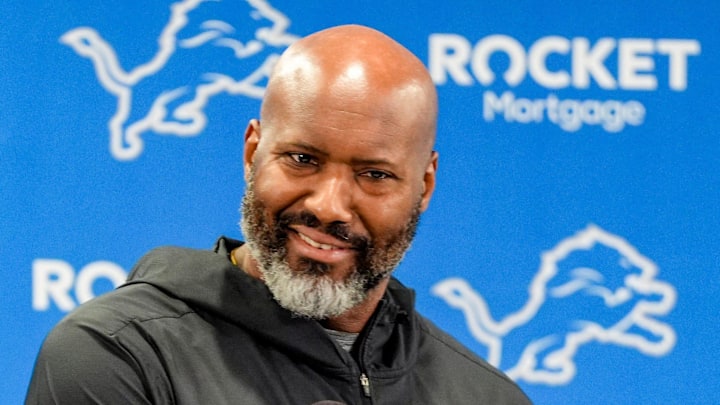 Detroit Lions GM Brad Holmes speaks to the press about their season
