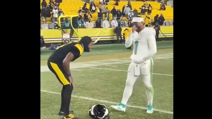 Dolphins quarterback Tua Tagovailoa was seen laughing with Steelers defensive back Jalen Ramsey after Monday’s loss. Dolphins quarterback Tua Tagovailoa was seen laughing with Steelers defensive back Jalen Ramsey after Monday’s loss.