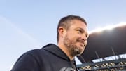 Oregon head coach Dan Lanning walks off after his win as the Oregon Ducks host the USC Trojans on Nov. 22, 2025, at Autzen Stadium in Eugene, Oregon.