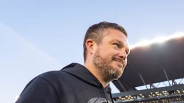 Oregon head coach Dan Lanning walks off after his win as the Oregon Ducks host the USC Trojans on Nov. 22, 2025, at Autzen Stadium in Eugene, Oregon.