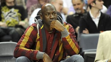 March 9, 2011; Charlotte, NC, USA; Charlotte Bobcats team owner Michael Jordan looks on as his team plays against the Chicago Bulls at Time Warner Cable Arena. Mandatory Credit: Sam Sharpe-Imagn Images