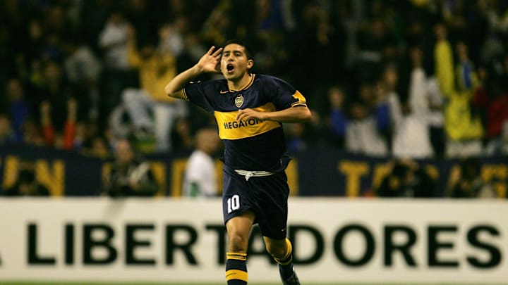 Roman Riquelme, of Boca Juniors celebrat...