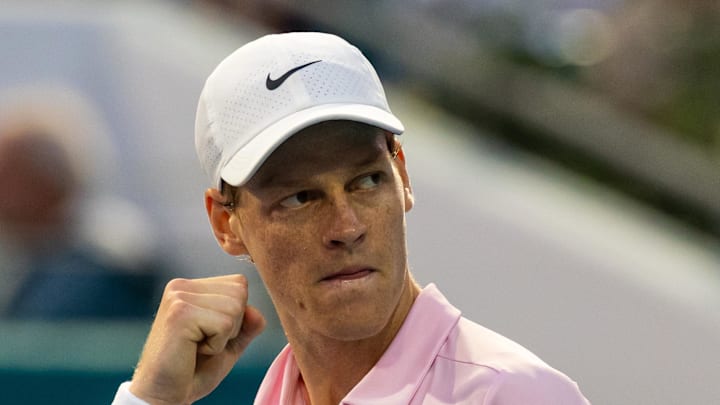 Jannik Sinner celebrates during his match