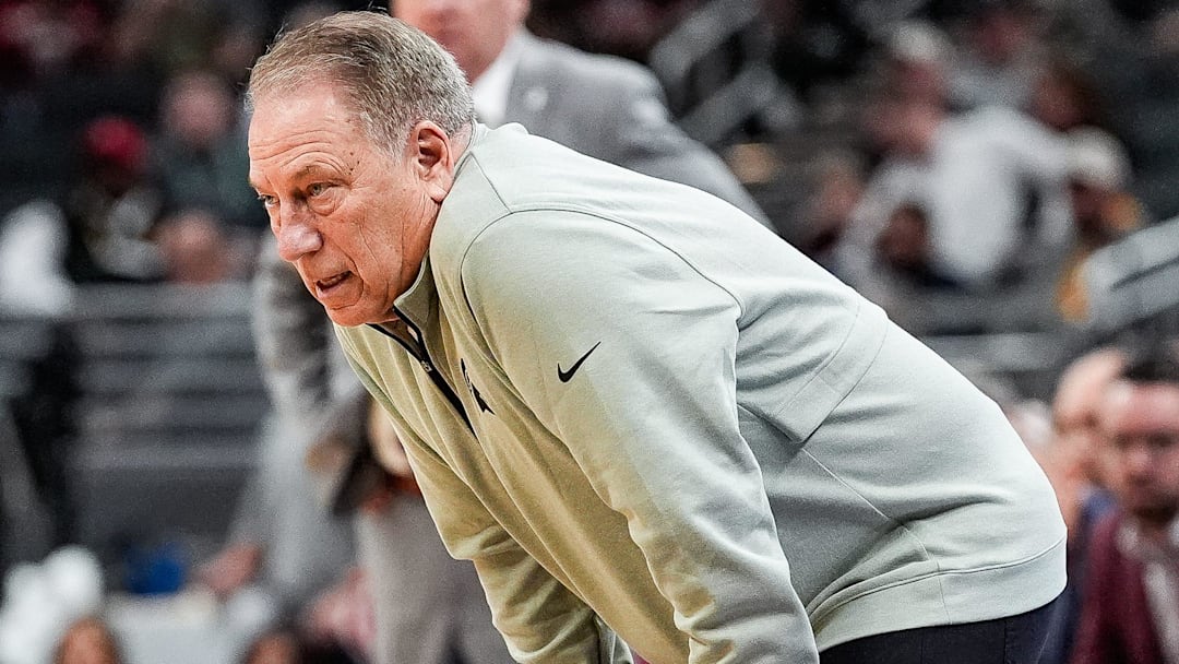 Michigan State head coach Tom Izzo watches a play against Wisconsin during the first half of Big Ten Tournament semifinal at Gainbridge Fieldhouse in Indianapolis, Ind. on Saturday, March 15, 2025.