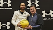 Stephen Curry and Under Armour CEO Kevin Plank in March 2023.