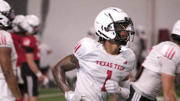 Texas Tech wide receiver Micah Hudson does a drill during football practice, Wednesday, Aug. 14, 2024, at the Sports Performance Center.