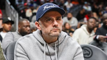 Dec 11, 2023; Atlanta, Georgia, USA; Businessman Gary Vaynerchuk watches a game between the Atlanta Hawks and Denver Nuggets in the first quarter at State Farm Arena. Mandatory Credit: Brett Davis-Imagn Images