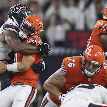 Danielle Hunter sacks Caleb Williams in Sunday night's Bears loss against the Texans.