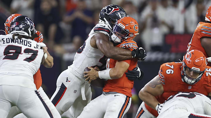 Danielle Hunter sacks Caleb Williams in Sunday night's Bears loss against the Texans.