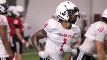 Texas Tech wide receiver Micah Hudson does a drill during football practice, Wednesday, Aug. 14, 2024, at the Sports Performance Center.