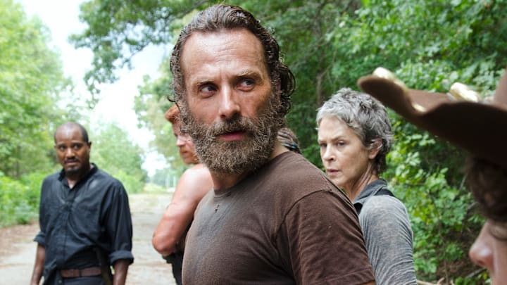 Seth Gilliam as Father Gabriel, Andrew Lincoln as Rick Grimes, Melissa McBride as Carol Peletier and Chandler Riggs as Carl Grimes - The Walking Dead _ Season 5, Episode 10 - Photo Credit: Gene Page/AMC