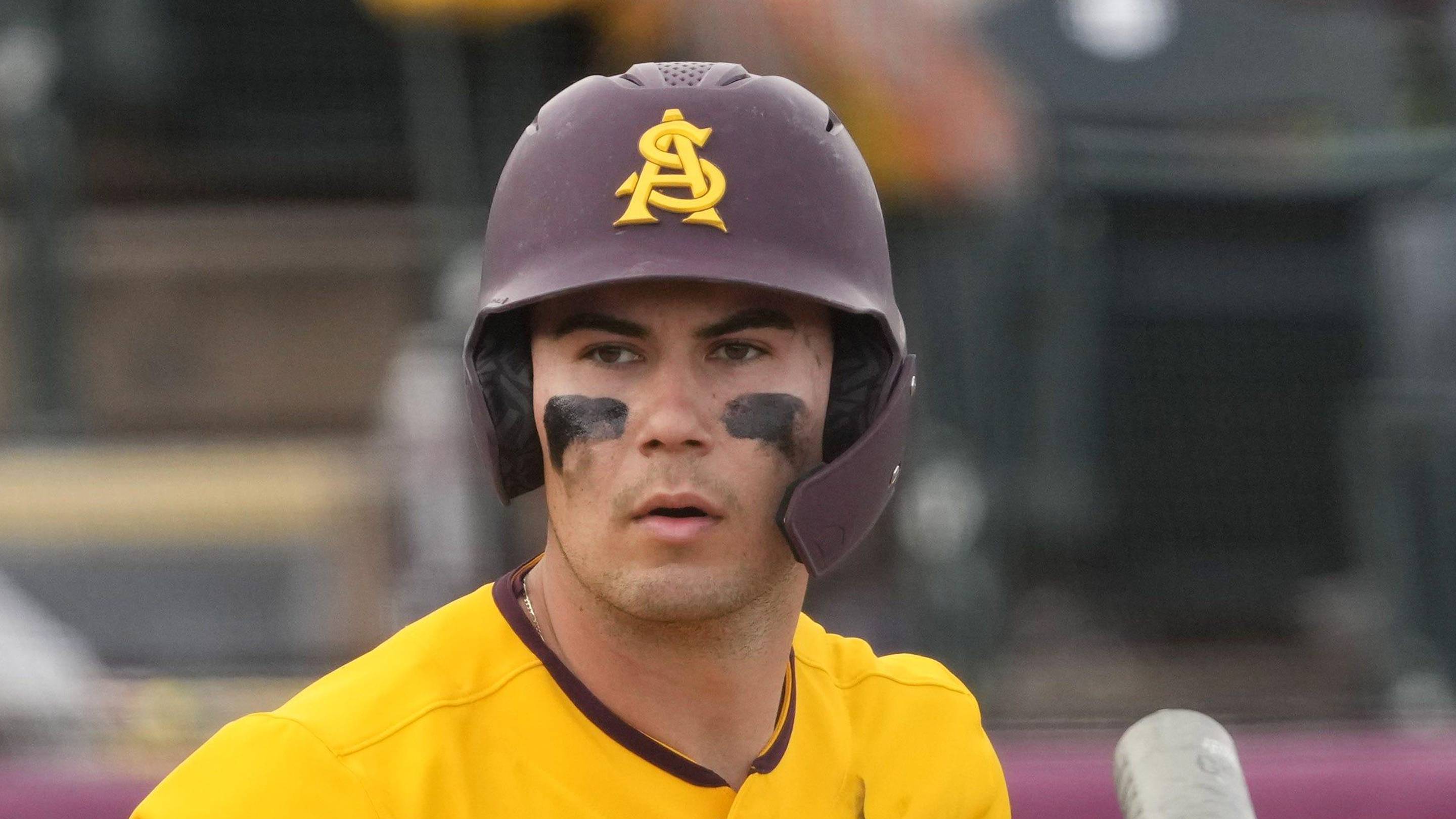 Arizona State catcher Josiah Cromwick (21)prepares to bat against Ohio State during the seventh inning at Phoenix Municipal Stadium on Feb. 16, 2025. | Michael Chow/The Republic / USA TODAY NETWORK via Imagn Images