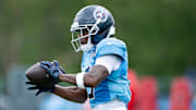 Tennessee Titans wide receiver James Proche II (13) makes a catch during Day 6 of training camp at Ascension Saint Thomas Sports Park in Nashville, Tenn., Friday, Aug. 1, 2025.