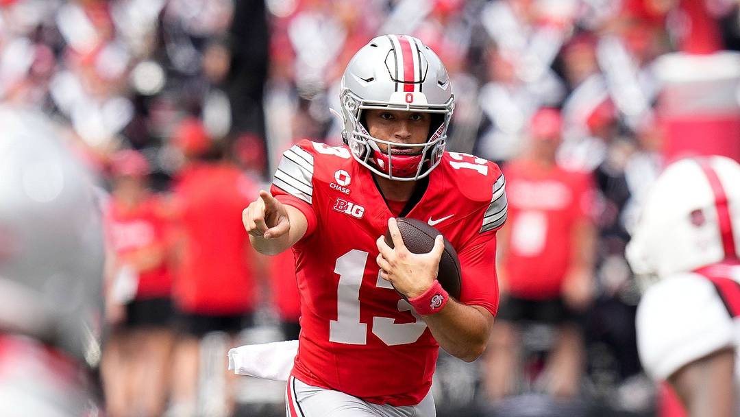 Ohio State Buckeyes quarterback Luke Fahey (13) runs the ball in the second half of the NCAA football game at Ohio Stadium on Sept. 5, 2026 in Columbus, Ohio. Ohio State Buckeyes quarterback Luke Fahey (13) runs the ball in the second half of the NCAA football game at Ohio Stadium on Sept. 5, 2026 in Columbus, Ohio.