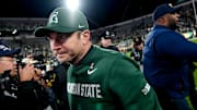 Michigan State's head coach Jonathan Smith leaves the field after the Spartans loss to Michigan after the game on Saturday, Oct. 25, 2025, at Spartan Stadium in East Lansing.