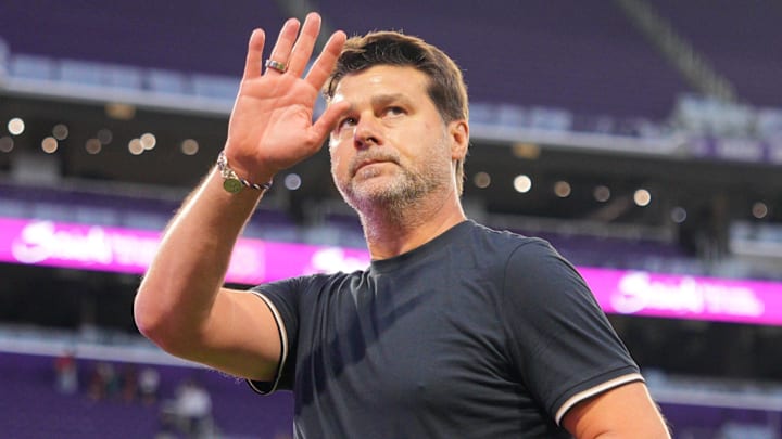 Jun 29, 2025; Minneapolis, Minnesota, USA; United States of America head coach Mauricio Pochettino looks on after a quarterfinal match of the 2025 Gold Cup against Costa Rica at U.S. Bank Stadium.