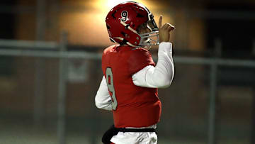 Kevin Sperry Jr. scores as the Carl Albert Titans play Collinsville in State Championship Playoff High School Football on Nov 17, 2023; Midwest City, Oklahoma, USA; at Carl Albert High School. Mandatory Credit: Steve Sisney-The Oklahoman